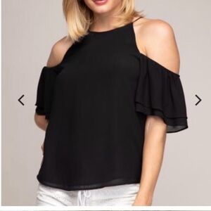 Naked Zebra Cold Shoulder Flutter Short Sleeve Top